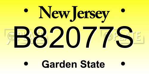 B82077S New Jersey License Plate