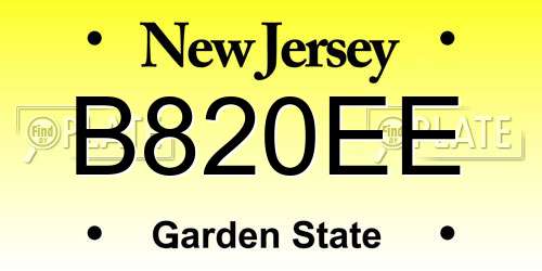 B820EE New Jersey License Plate