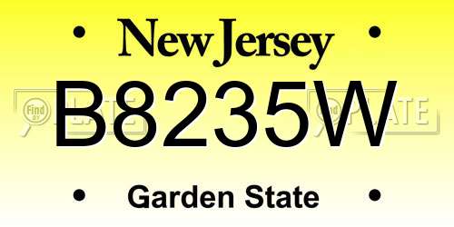 B8235W New Jersey License Plate