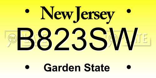 B823SW New Jersey License Plate