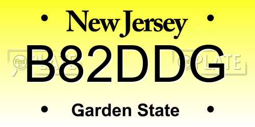 B82DDG New Jersey License Plate
