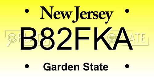 B82FKA New Jersey License Plate