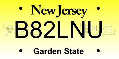 B82LNU New Jersey License Plate