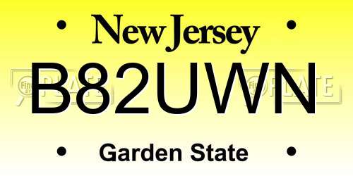 B82UWN New Jersey License Plate