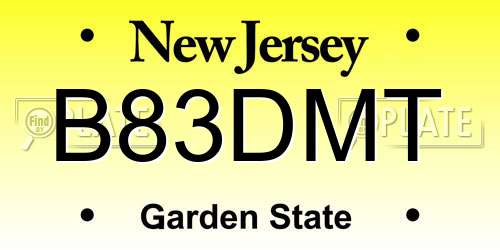 B83DMT New Jersey License Plate