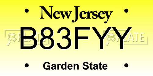 B83FYY New Jersey License Plate