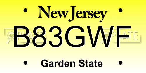 B83GWF New Jersey License Plate