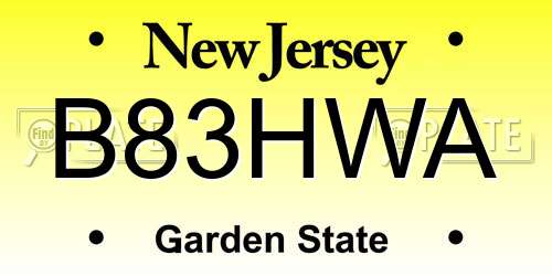 B83HWA New Jersey License Plate
