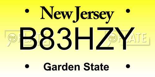 B83HZY New Jersey License Plate