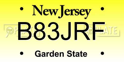 B83JRF New Jersey License Plate