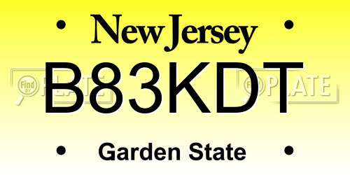 B83KDT New Jersey License Plate