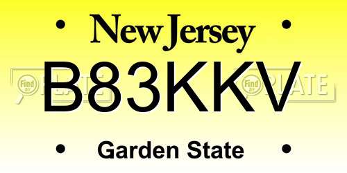 B83KKV New Jersey License Plate