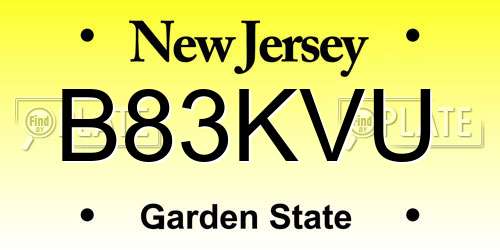 B83KVU New Jersey License Plate