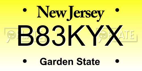 B83KYX New Jersey License Plate