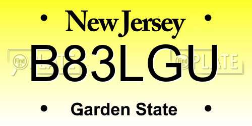 B83LGU New Jersey License Plate