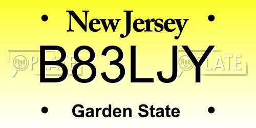 B83LJY New Jersey License Plate
