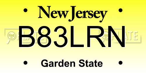 B83LRN New Jersey License Plate