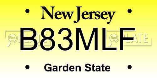 B83MLF New Jersey License Plate