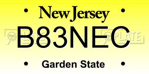 B83NEC New Jersey License Plate