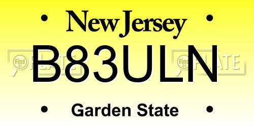 B83ULN New Jersey License Plate