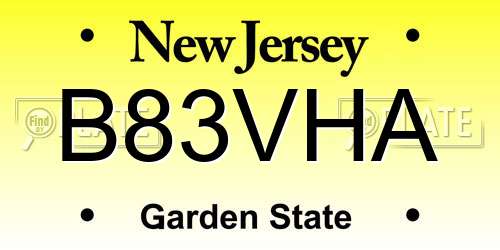 B83VHA New Jersey License Plate