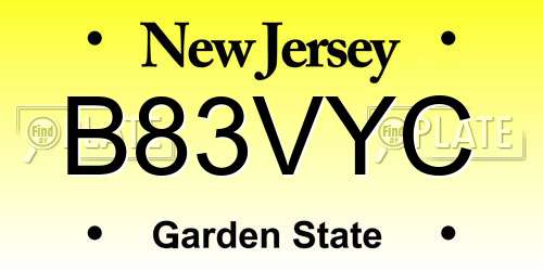 B83VYC New Jersey License Plate