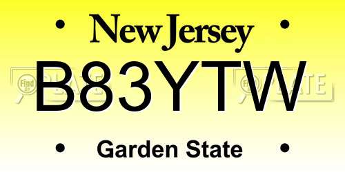 B83YTW New Jersey License Plate