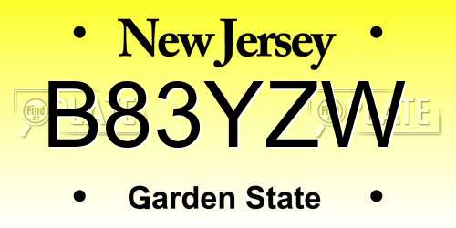 B83YZW New Jersey License Plate