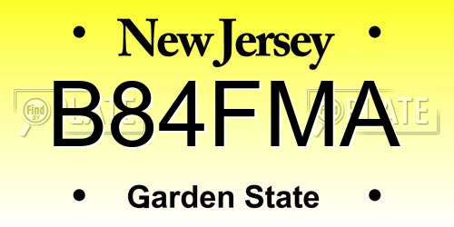B84FMA New Jersey License Plate