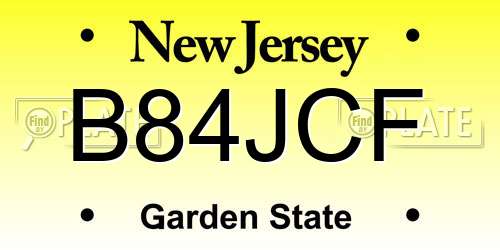 B84JCF New Jersey License Plate