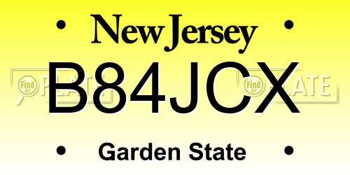 B84JCX New Jersey License Plate