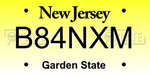 B84NXM New Jersey License Plate