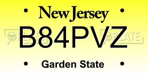 B84PVZ New Jersey License Plate