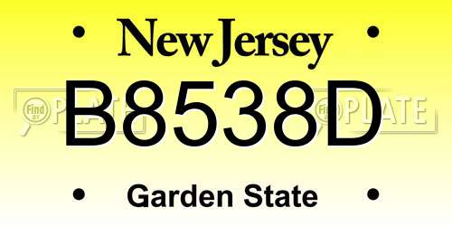 B8538D New Jersey License Plate