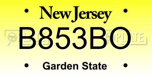 B853BO New Jersey License Plate