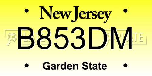 B853DM New Jersey License Plate