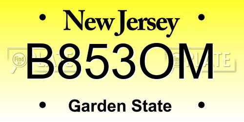 B853OM New Jersey License Plate