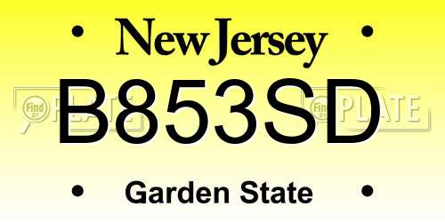 B853SD New Jersey License Plate