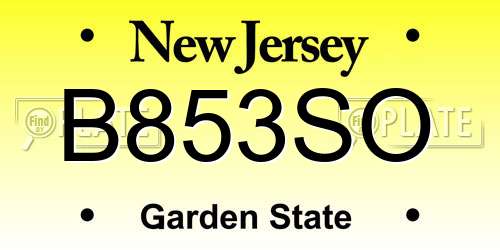 B853SO New Jersey License Plate
