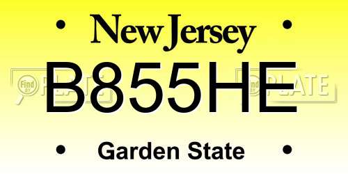 B855HE New Jersey License Plate