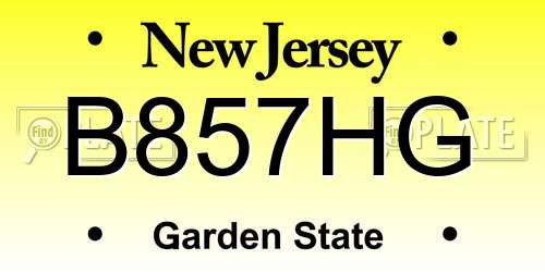 B857HG New Jersey License Plate