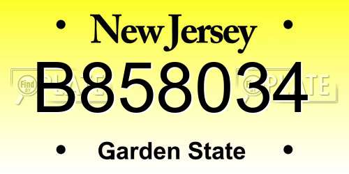 B858034 New Jersey License Plate
