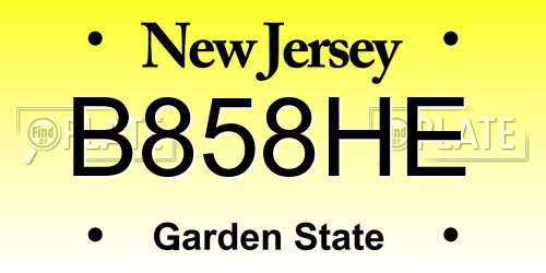 B858HE New Jersey License Plate