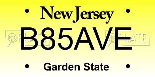 B85AVE New Jersey License Plate