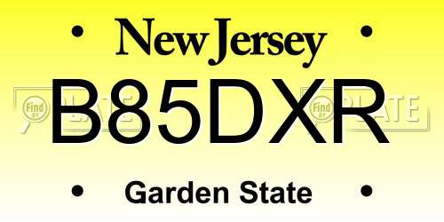 B85DXR New Jersey License Plate