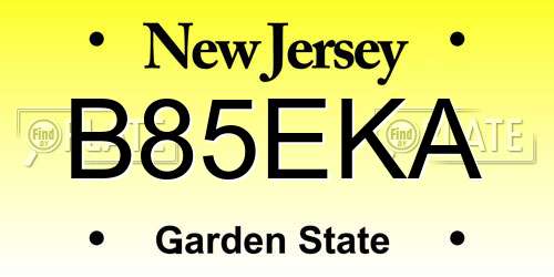 B85EKA New Jersey License Plate