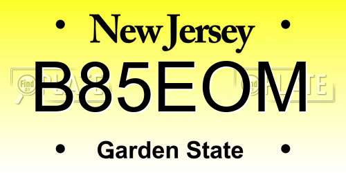 B85EOM New Jersey License Plate