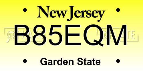 B85EQM New Jersey License Plate