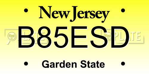 B85ESD New Jersey License Plate