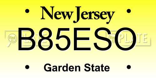 B85ESO New Jersey License Plate